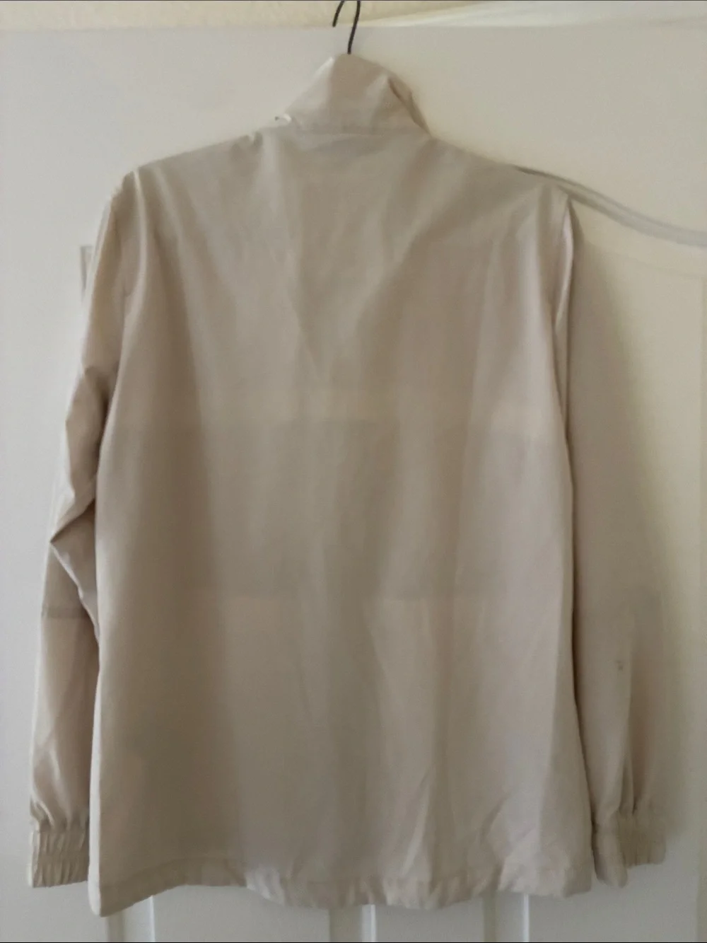 Hollister Men's Cream Track Jacket with Black Trim and Logo Tape